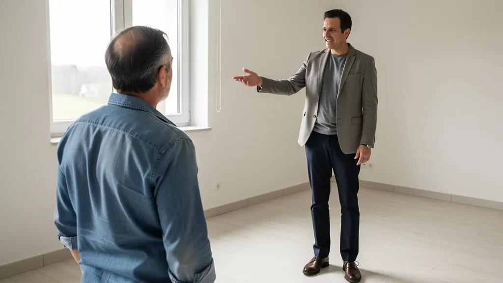 Agent immobilier montrant un appartement à un client lors d'une visite